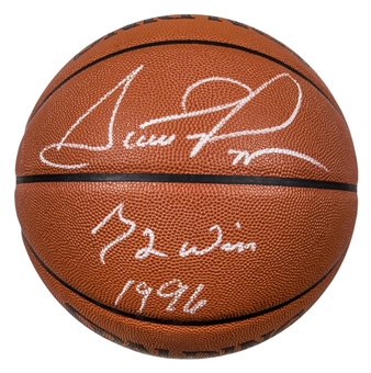 1996 Scottie Pippen Signed & "72 Win" Inscribed Spalding Basketball (JSA)